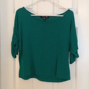 Emerald green top with button sleeves
